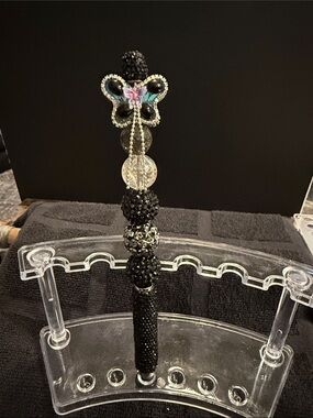 Beaded Butterfly Pendant Stylus Pen  in Black and Clear Beads